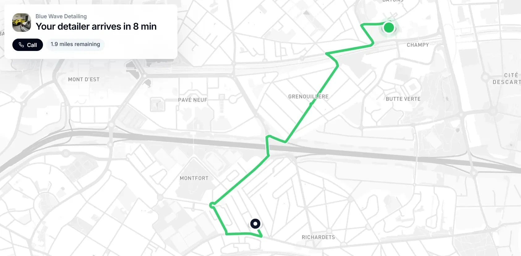 Live Tracking & Real-Time ETA for Car Detailers